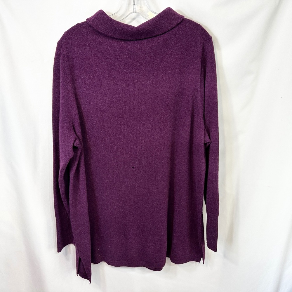 Talbots Plus Size 2X Sweater Cashmere Purple Cowl Neck Tunic Pullover Flaws 1211 - Picture 2 of 9